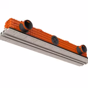 Frameless slot ventilation diffuser ERGOVENT LINEO-PRO CONDI-125 connected  (PVC plenum / 2*125 mm duct conection / 2 slots x 1050 mm x 20 mm)